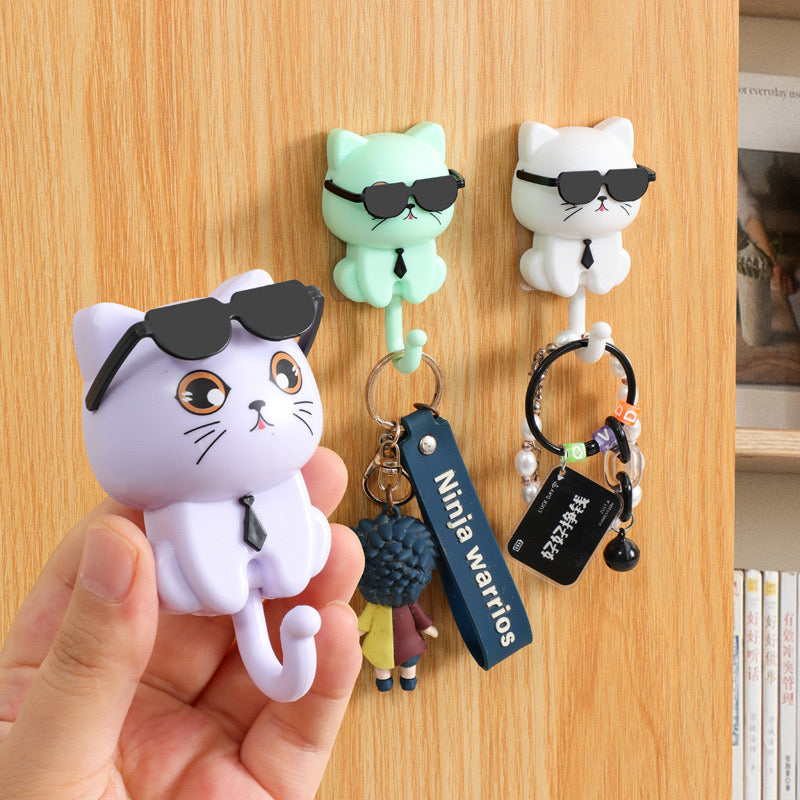 Cat Hook For Wall Cute Cat Key Hook With Sunglasses (1 Pc)