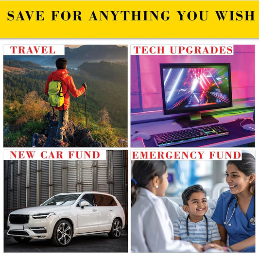 Wooden Piggy Bank with Carved Design – Kids & Adults Savings Box (Up to ₹1 Lakh Goal)