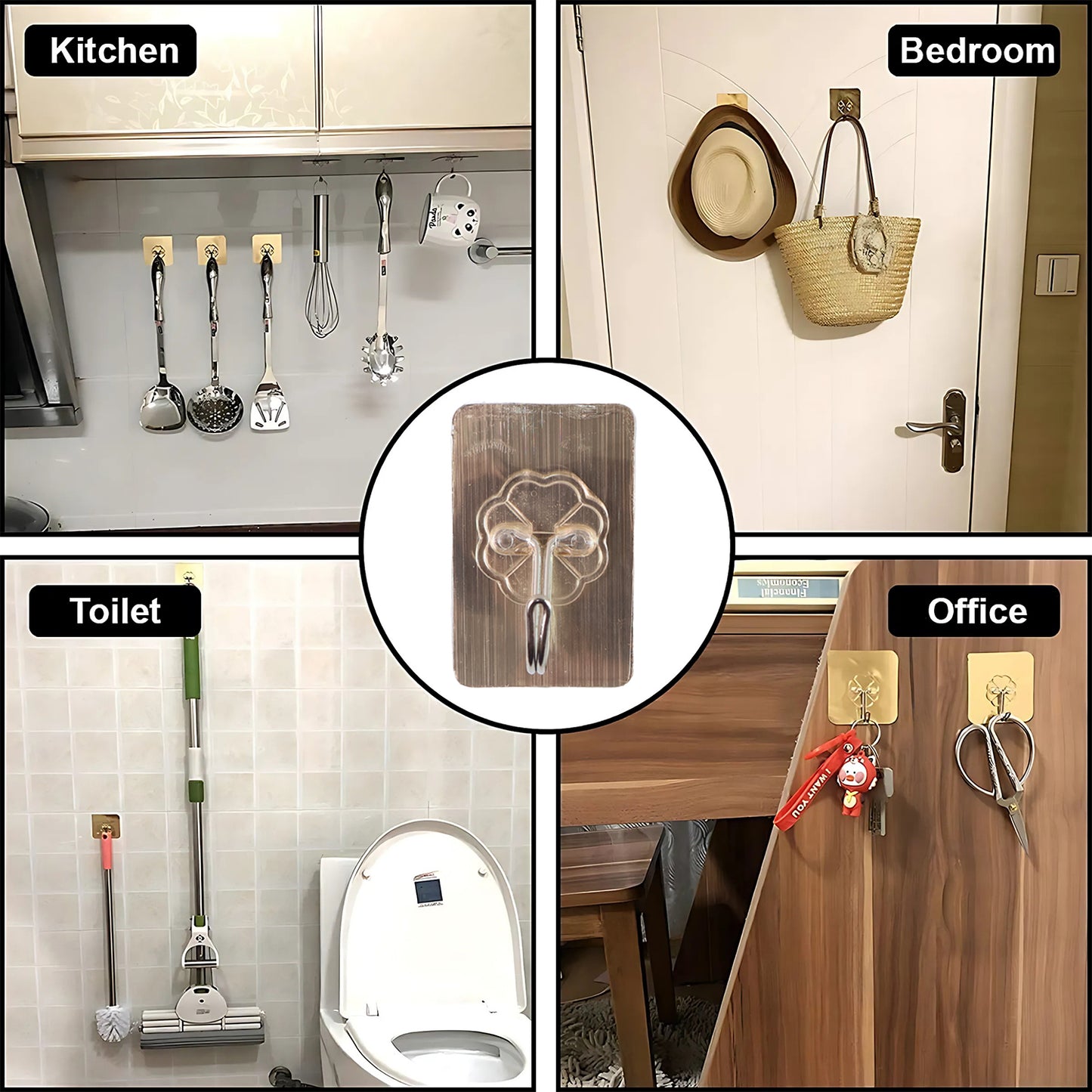 Plastic Adhesive Sticky Waterproof And Oil Proof Wall Hook (5.53.5 Cm 10 Pc)