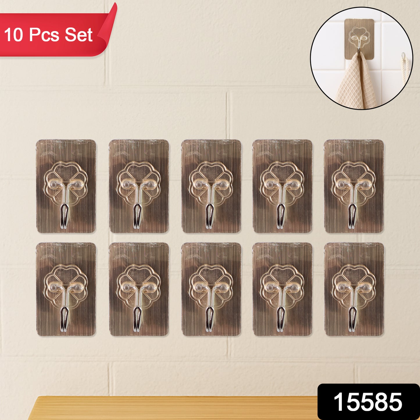Plastic Adhesive Sticky Waterproof And Oil Proof Wall Hook (5.53.5 Cm 10 Pc)