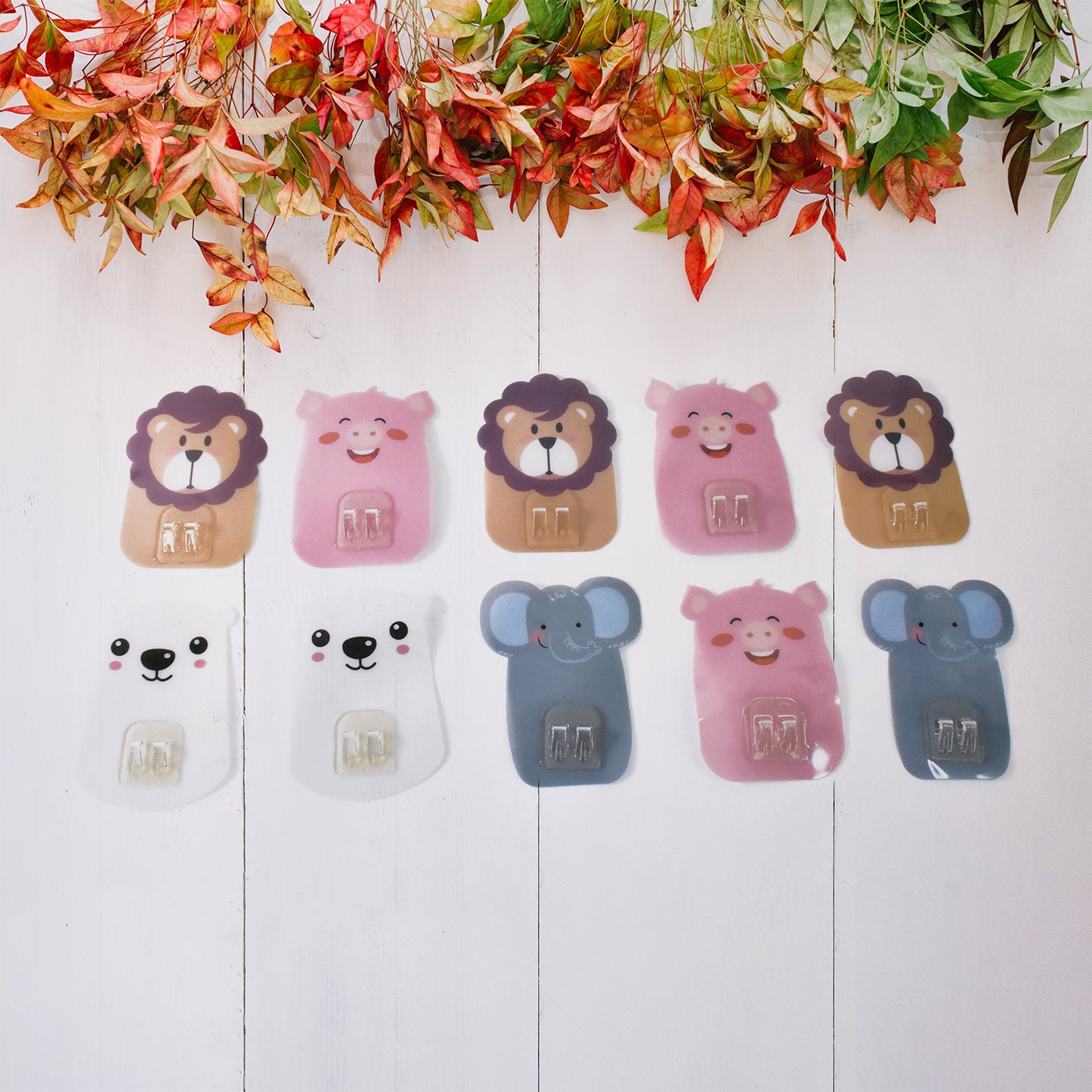 Cartoon Self-Adhesive Wall Hooks – Cute Animal Design | 10 Pcs Set for Kids Room, Bathroom & Kitchen