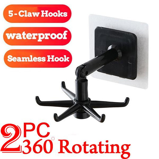 360° Rotatable Wall Hooks – Space-Saving Adhesive Hooks for Kitchen & Bathroom Storage (Pack Of 2)