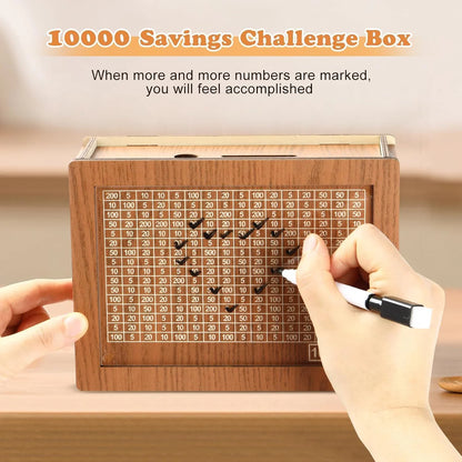 Wooden Piggy Bank with Carved Design – Kids & Adults Savings Box (Up to ₹1 Lakh Goal)