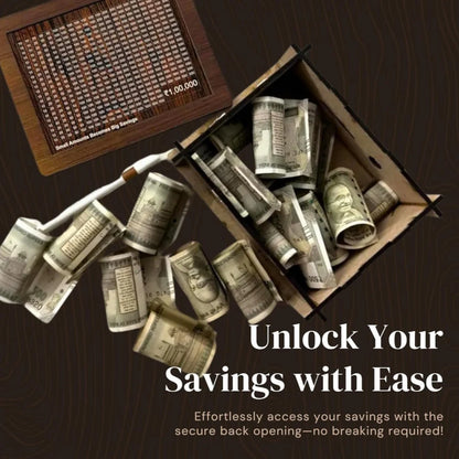 Wooden Piggy Bank with Carved Design – Kids & Adults Savings Box (Up to ₹1 Lakh Goal)