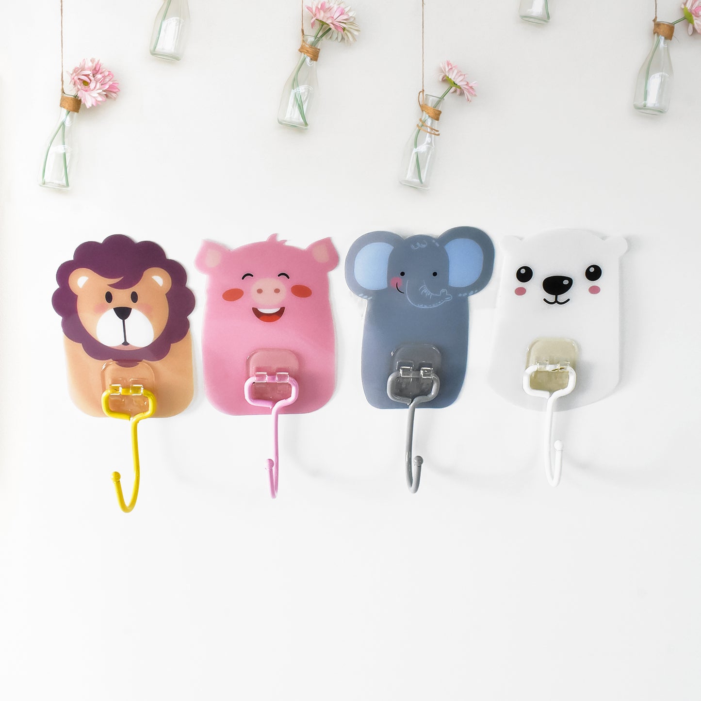 Cartoon Self-Adhesive Wall Hooks – Cute Animal Design | 10 Pcs Set for Kids Room, Bathroom & Kitchen