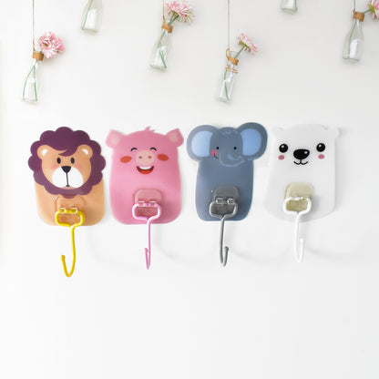 Cartoon Self-Adhesive Wall Hooks – Cute Animal Design | 10 Pcs Set for Kids Room, Bathroom & Kitchen