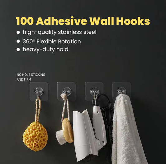 100 Pcs Heavy Duty Stainless Steel Self-Adhesive Wall Hooks